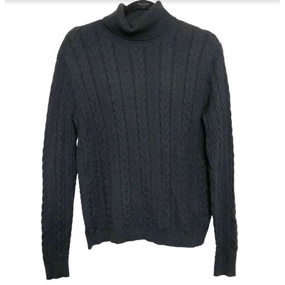 Lands' End Sz M Women's Navy Blue Chunky Knit Long Sleeve Turtleneck Sweater - Picture 1 of 9